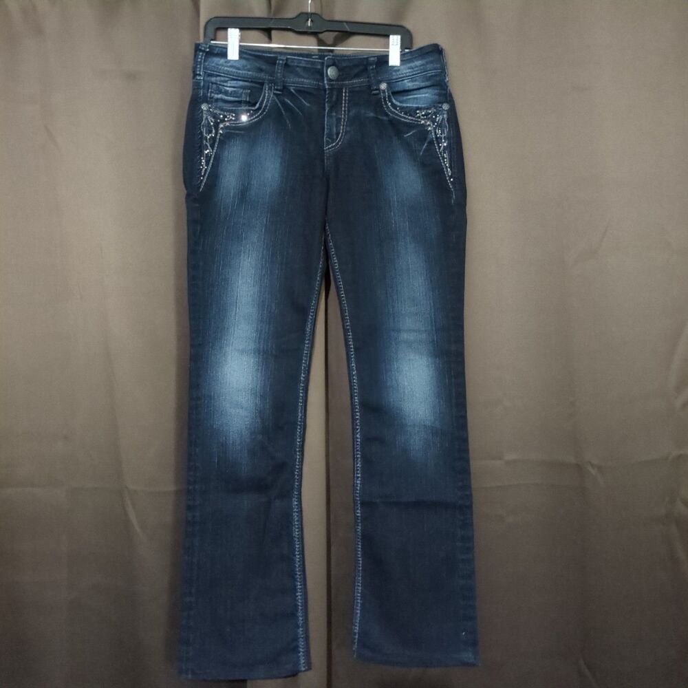 Silver Jeans Women's 31/33 Suki Mid Boot Dark Wash Denim Pants Jeans